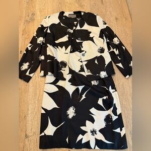 Jaeger Dress / Jacket Set Black & White Floral Size 10